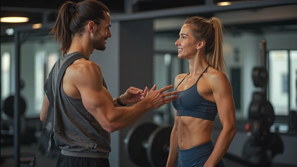 جلسة تدريب شخصية بين مدرب وعميل في صالة الألعاب